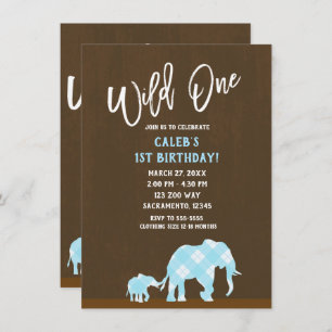 Invitation Blue Elephants Brown Moderne SAUVAGE UN 1ER annive