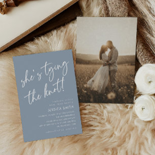 Invitation Blue Elle Attache le Nœud Mariage Cérémonie de Fia