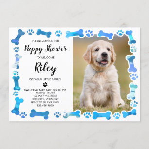 Invitation Blue Empreintes de pattes Bones New Pet Chien Chie