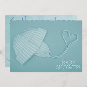 Invitation Blue en vichy coeur casquette bébé garçon douche i