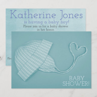 Invitation Blue en vichy coeur casquette bébé garçon douche i