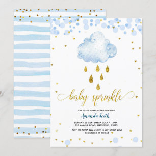 Invitation Blue et Gold Garçon Raincloud Baby Sprinkle