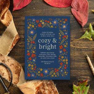 Invitation Blue Fall Folksy Floral Frame d'automne