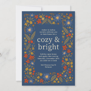 Invitation Blue Fall Folksy Floral Frame d'automne