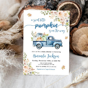 Invitation Blue Farm Truck Petit Baby shower Citrouille