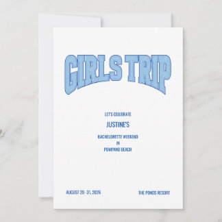 Invitation Blue Faux Glitter GIRLS TRIP Bachelorette Party 