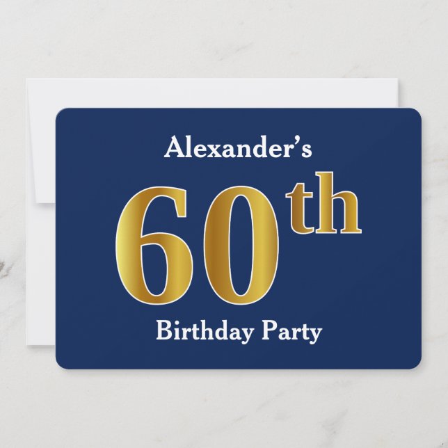 Invitation Blue, Faux Gold 60th Birthday Party + Nom personna (Devant)