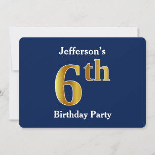 Invitation Blue, Faux Gold 6e fête d'anniversaire + Nom perso