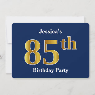 Invitation Blue, Faux Gold 85e fête d'anniversaire + Nom pers
