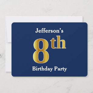 Invitation Blue, Faux Gold 8e fête d'anniversaire + Nom perso