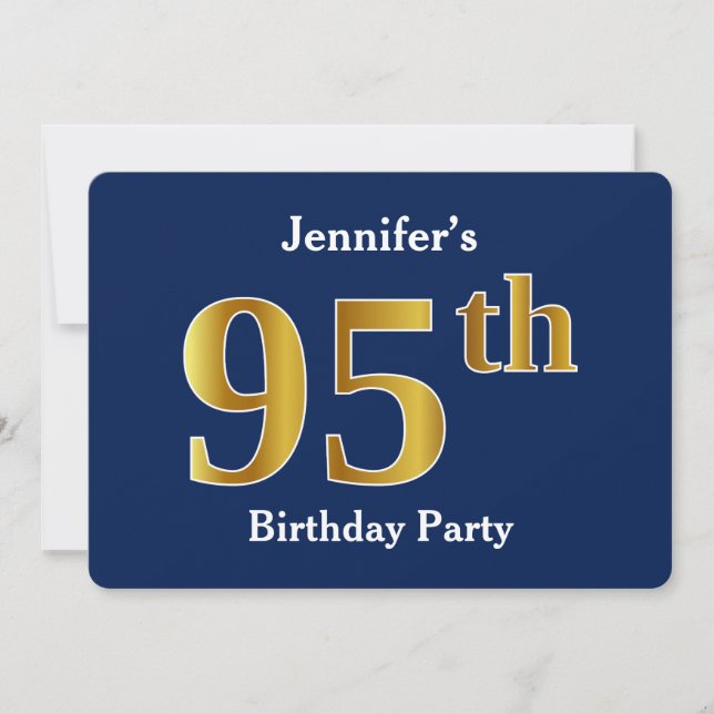 Invitation Blue, Faux Gold 95th Birthday Party + Nom personna (Devant)