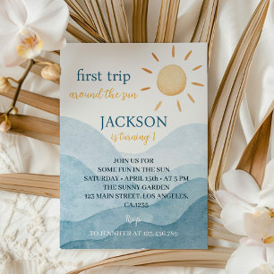 Invitation Blue First Trip Autour du Soleil 1er Anniversaire