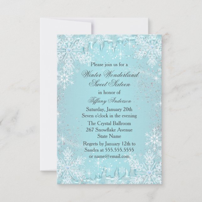 Invitation Blue Flocon de Neige Merveilleux Hiver  (Devant)
