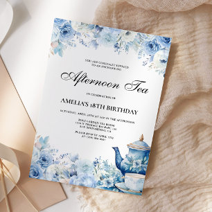 Invitation Blue Floral Afnoon Tea Party