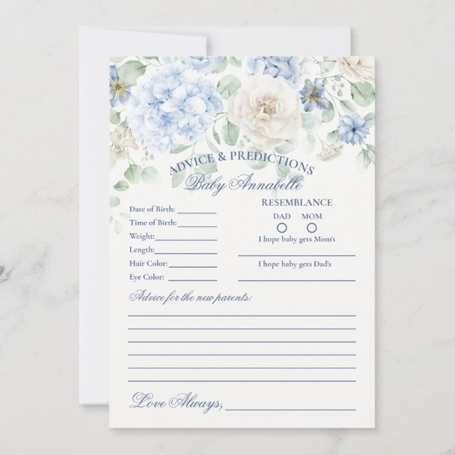 Invitation Blue Floral Baby in Bloom Conseils pour Baby Card (Devant)