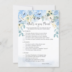 Invitation Blue Floral Baby shower Qu'y a-t-il sur votre jeu 
