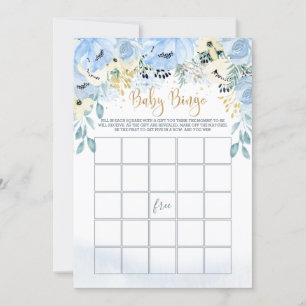 Invitation Blue Floral Bingo / Devinez qui Baby shower jeux