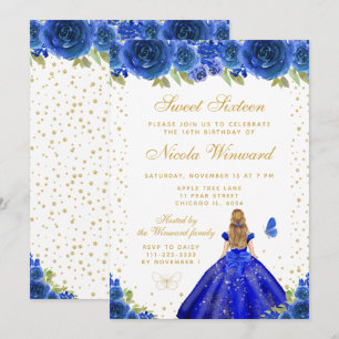 Invitation Blue Floral Blonde Hair Princess Sweet Seize