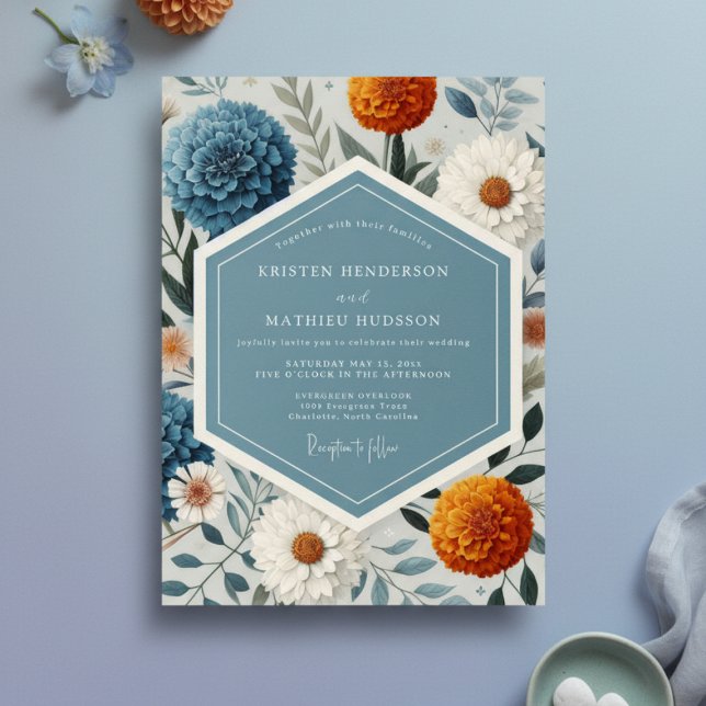 Invitation Blue Floral Botanical Romance Wedding (Créateur téléchargé)