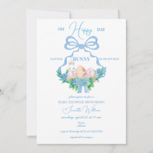 Invitation Blue Floral Crest Baby shower de lapin de Pâques