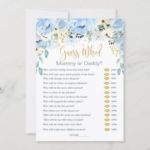 Invitation Blue Floral devine qui Baby shower les Jeux 