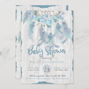 Invitation Blue Floral DreamCatcher BOHO Baby shower tribal