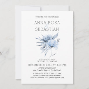 Invitation *~* Blue Floral Elegant AR15 MARIAGE Rose RSVP +  