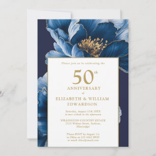 Invitation Blue Floral Elégant Moderne 50e Anniversaire