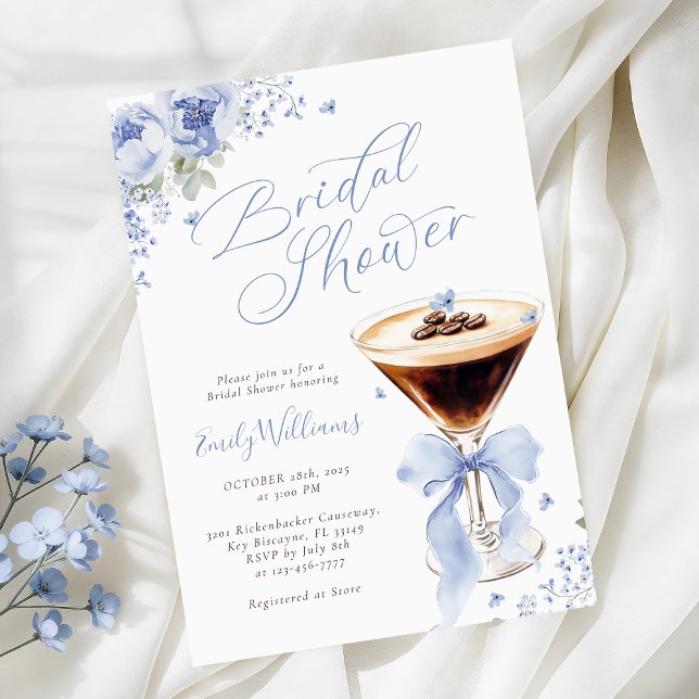 Invitation Blue Floral Espresso Martini Bridal Shower (Créateur téléchargé)