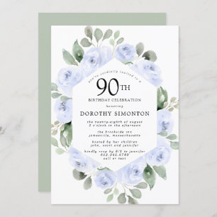 Invitation Blue Floral Eucalyptus 90ème anniversaire