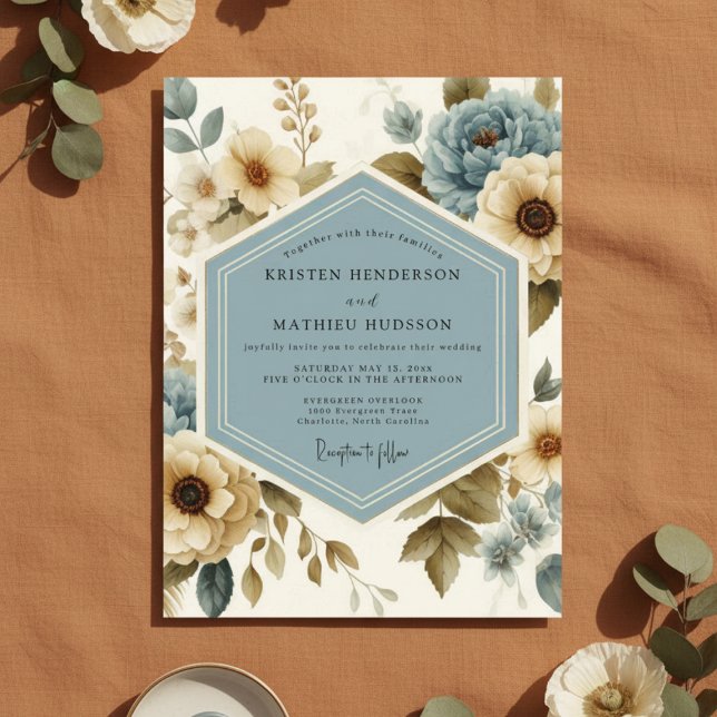 Invitation Blue Floral Flourish Wedding (Créateur téléchargé)