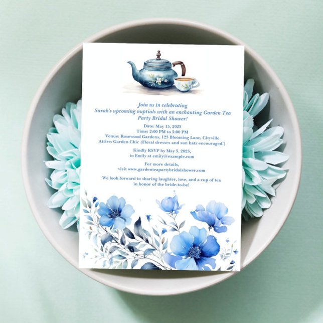 Invitation Blue Floral Garden Tea Party Fête des mariées (Créateur téléchargé)