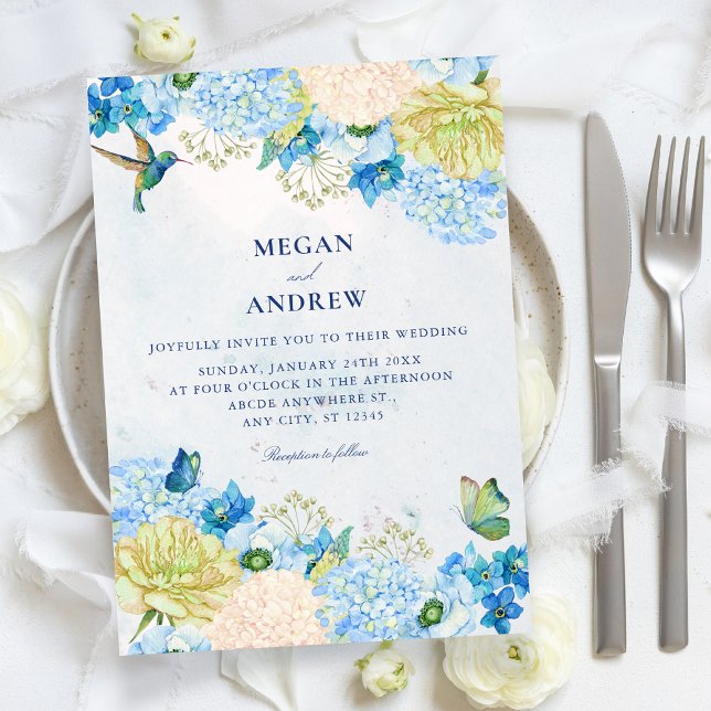 Invitation Blue floral garden wedding  (Créateur téléchargé)