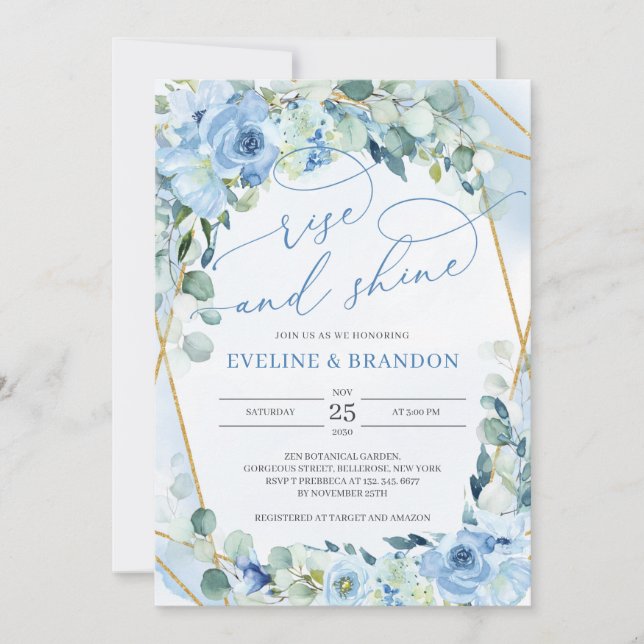 Invitation Blue Floral GOld géométrique Montée et Mariage bri (Devant)