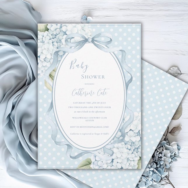 Invitation Blue Floral Hydrangeas Whimsical Baby Shower  (Créateur téléchargé)
