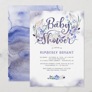 Invitation Blue Floral Little Man - Baby shower garçon