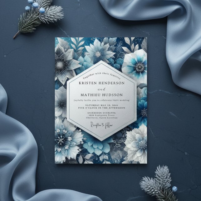 Invitation Blue Floral Moody Romance Wedding (Créateur téléchargé)