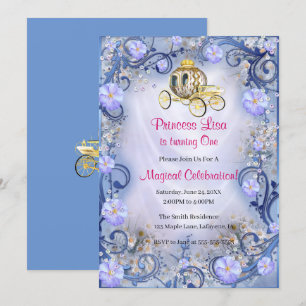 Invitation Blue Floral Princess Enchantée 1er anniversaire