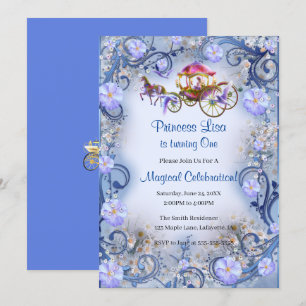 Invitation Blue Floral Princess Fairy Tail 1er anniversaire