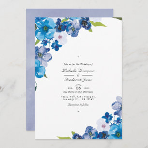 Invitation Blue Floral QR Code RSVP Garden Wedding Invita