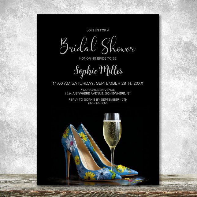 Invitation Blue Floral Stiletto Shoes Bridal Shower (Créateur téléchargé)