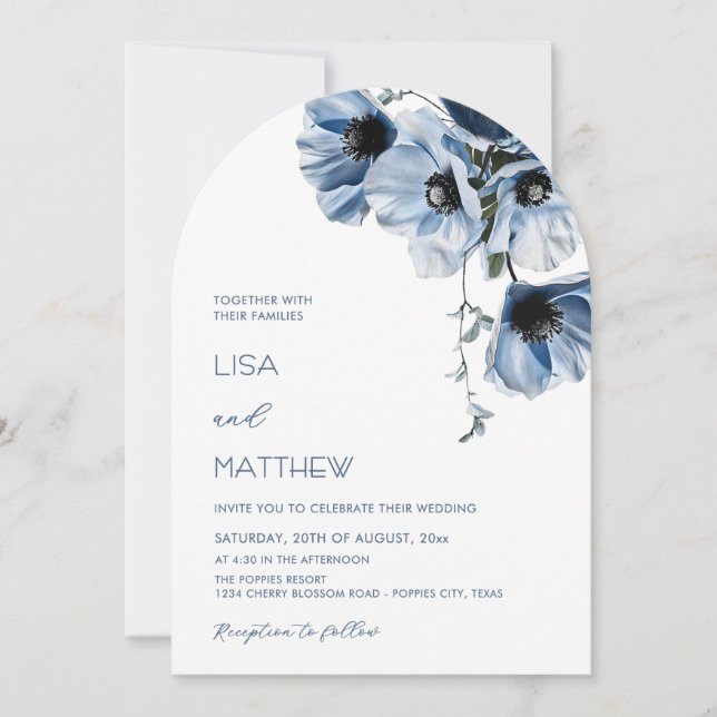 Invitation Blue Flowers White (Devant)