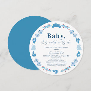 Invitation Blue Folk Art Baby C'est froid dehors Baby shower