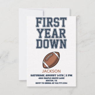 Invitation Blue Football First Year Down Boy 1st Birthday