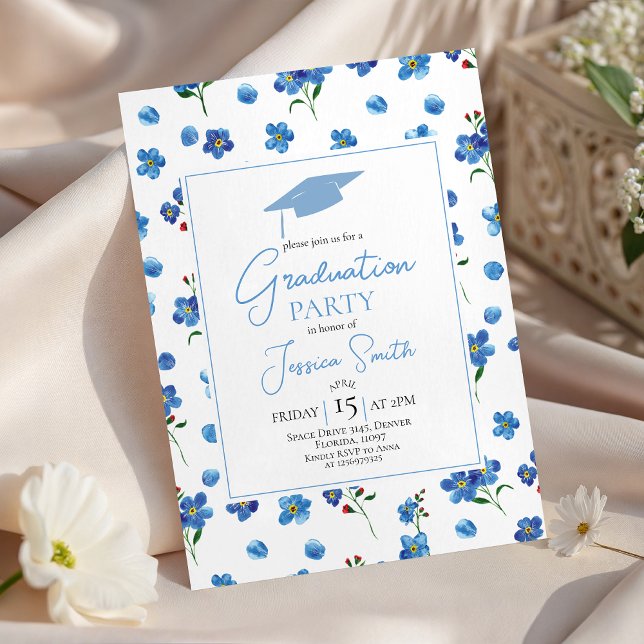 Invitation Blue Forget Me Not Graduation Party Invite (Créateur téléchargé)