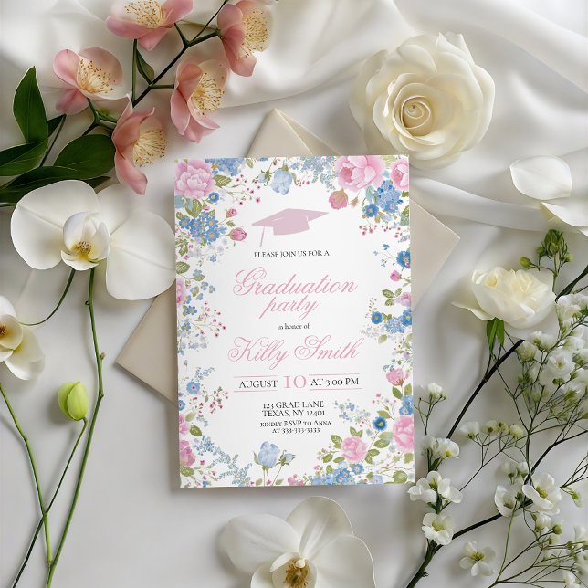 Invitation Blue Forget Me Not Graduation Party Invite (Créateur téléchargé)