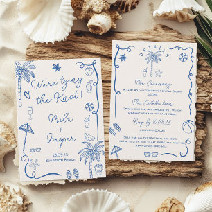 Invitation Blue French Beach Mariage Illustration du bord de 