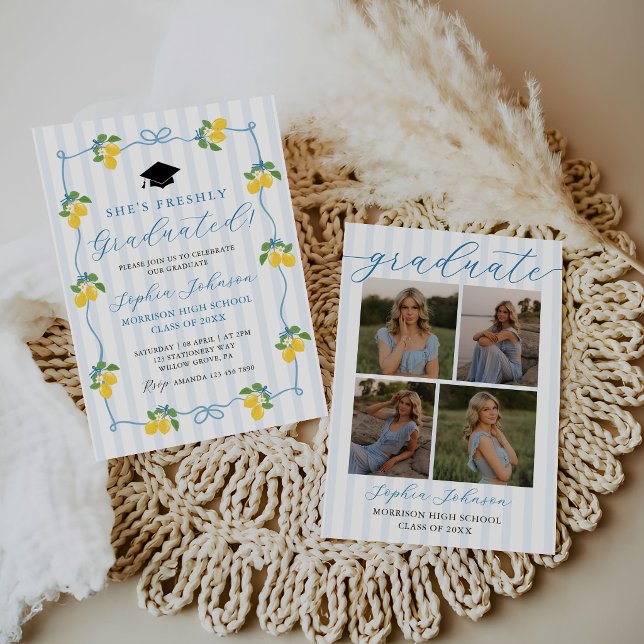 Invitation Blue Freshly Lemon Citrus Graduation Party (Créateur téléchargé)
