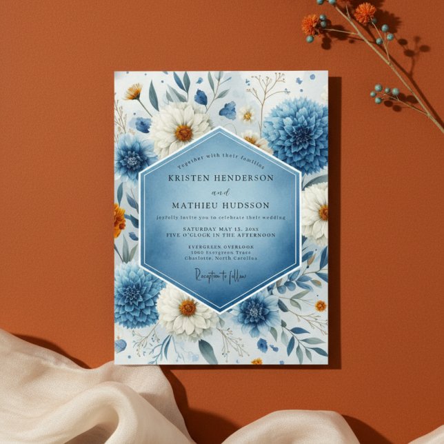 Invitation Blue Frosted Botanical Romance Wedding (Créateur téléchargé)
