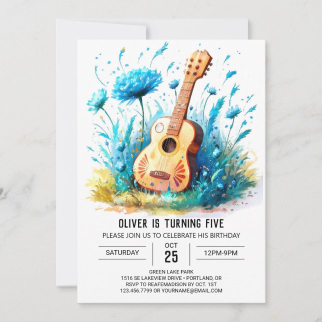 Invitation Blue Fun Guitar Boy Anniversaire (Devant)